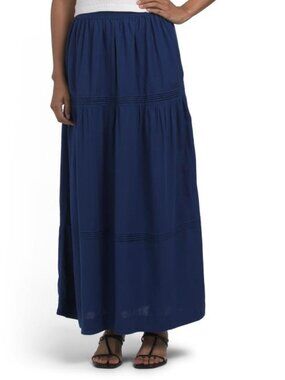 RACHEL ZOE Linen Blend Tiered Skirt With Pintuck Pleats